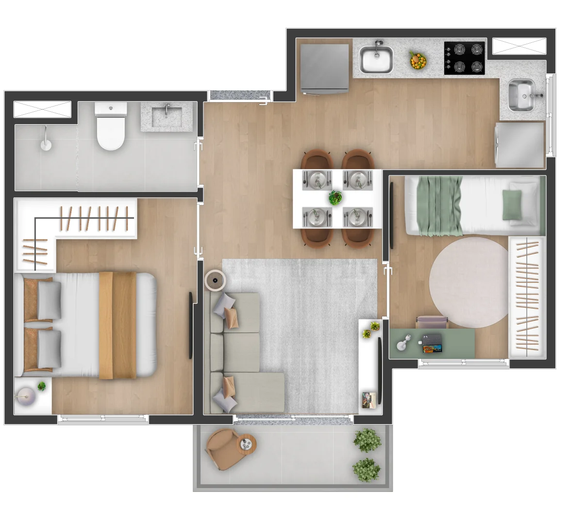 2 Dormitórios com varanda